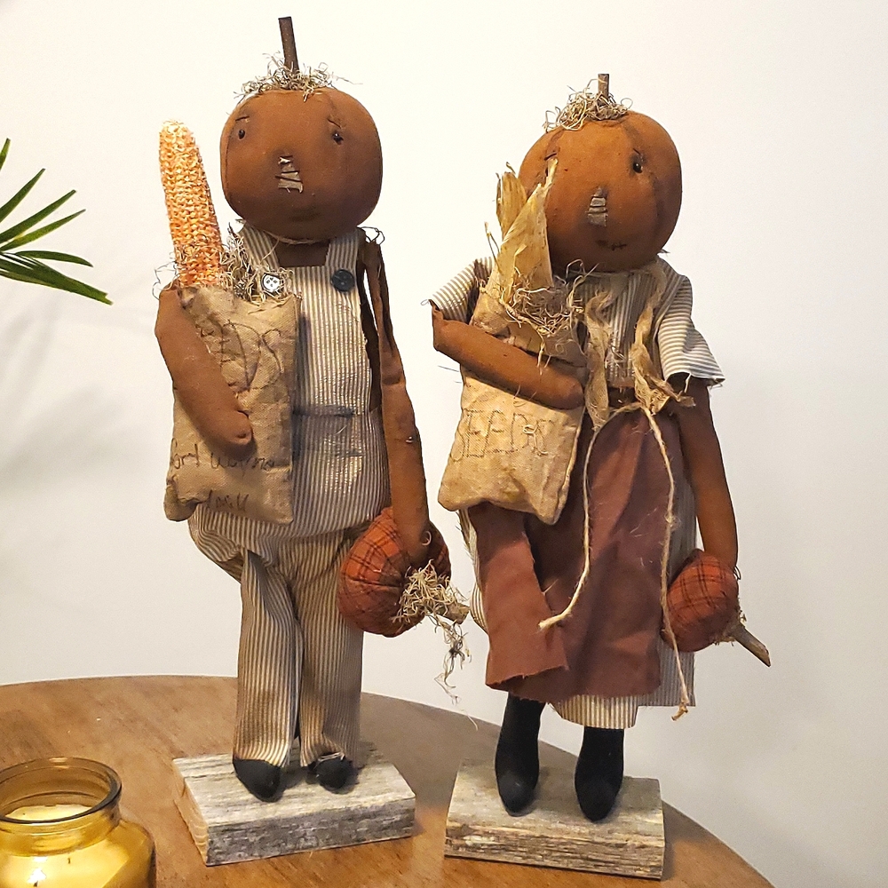 Primitive pumpkin head farmer fall harvest decor